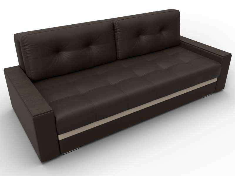 Диван прямой с декором Лига-096 НПБ, Экокожа, Коричневый;Бежевый