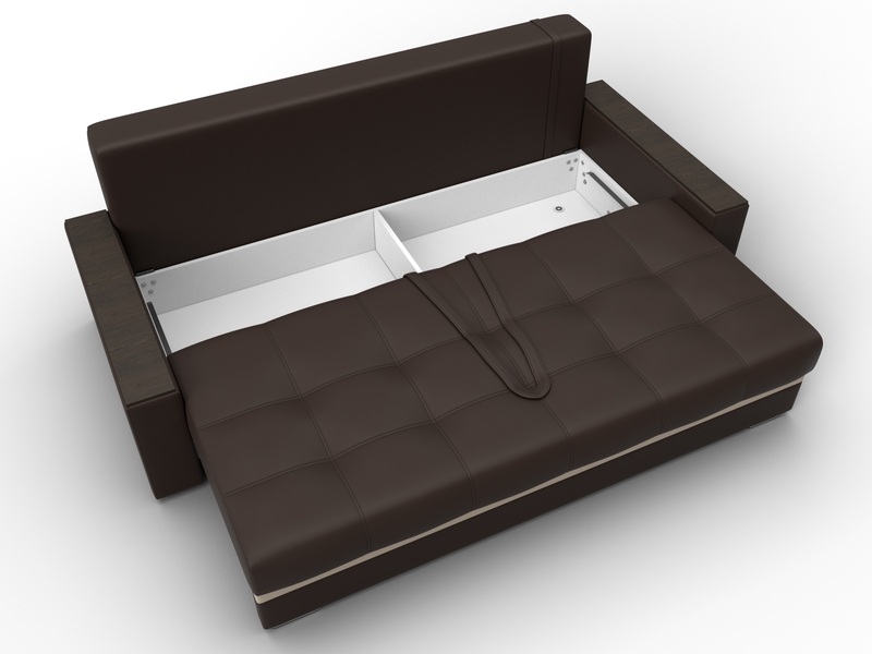 Диван прямой с декором Лига-096 НПБ, Экокожа, Коричневый;Бежевый