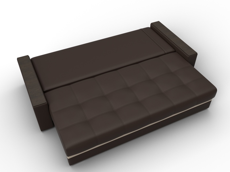 Диван прямой с декором Лига-096 НПБ, Экокожа, Коричневый;Бежевый