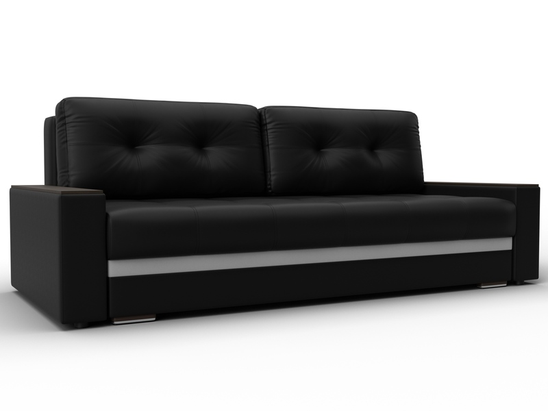 Диван прямой с декором Лига-096 НПБ, Экокожа, Черный;Белый
