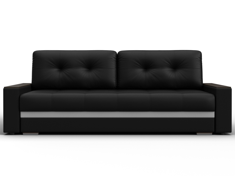 Диван прямой с декором Лига-096 НПБ, Экокожа, Черный;Белый