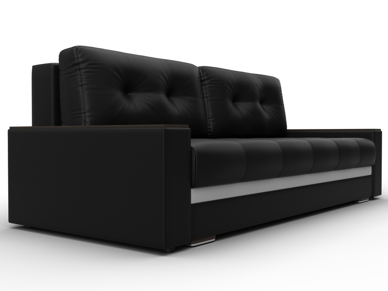 Диван прямой с декором Лига-096 НПБ, Экокожа, Черный;Белый