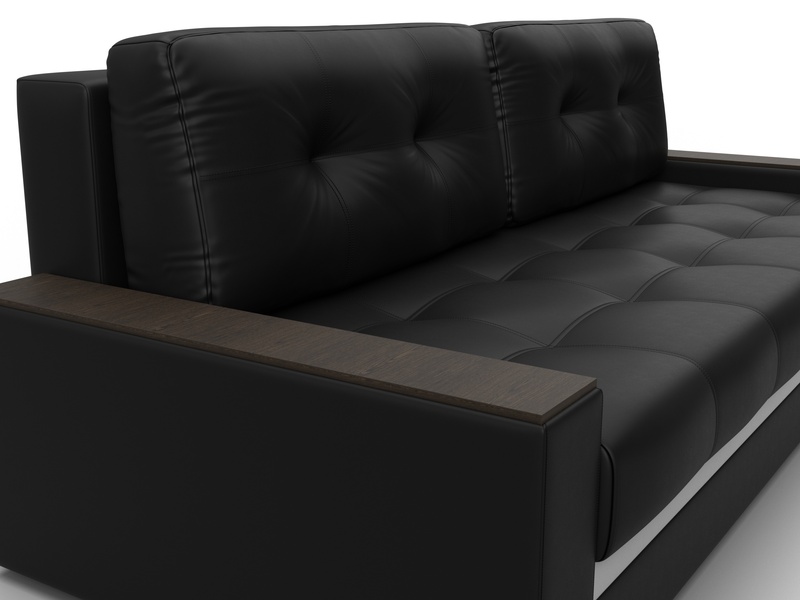 Диван прямой с декором Лига-096 НПБ, Экокожа, Черный;Белый