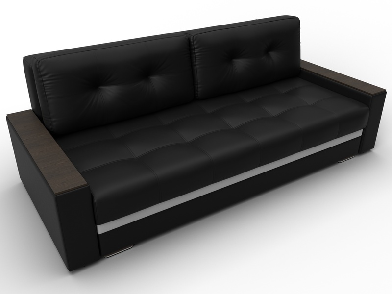 Диван прямой с декором Лига-096 НПБ, Экокожа, Черный;Белый