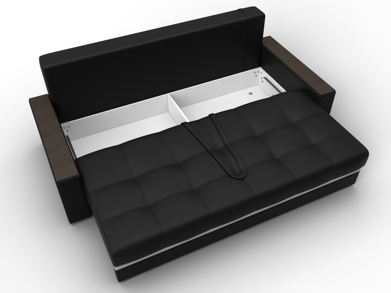 Диван прямой с декором Лига-096 НПБ, Экокожа, Черный;Белый