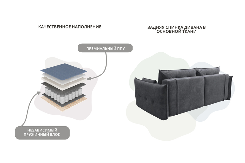 Диван прямой Лига-100 НПБ, Велюр, BRUT 16 темно-серый