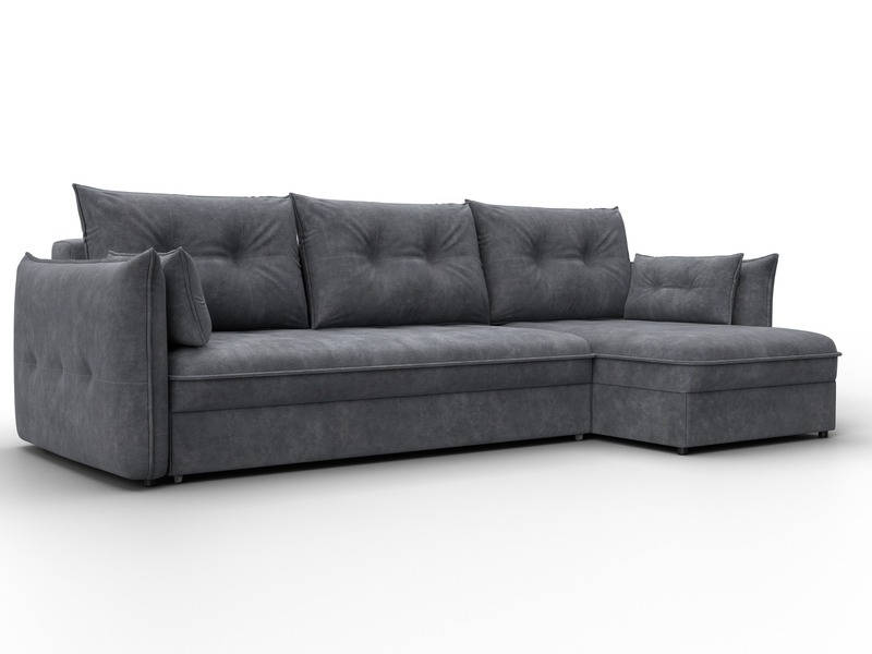 Диван угловой Лига-100 НПБ угол универсальный, Велюр, BRUT 16 темно-серый