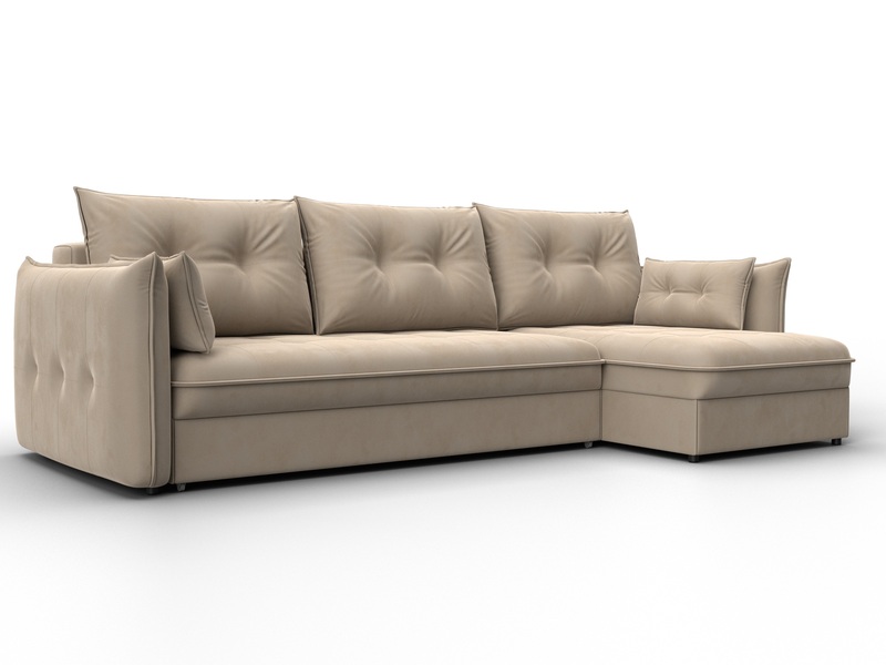 Диван угловой Лига-100 НПБ угол универсальный, Велюр, SEVEN 729 бежевый