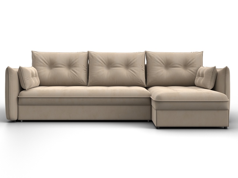 Диван угловой Лига-100 НПБ угол универсальный, Велюр, SEVEN 729 бежевый