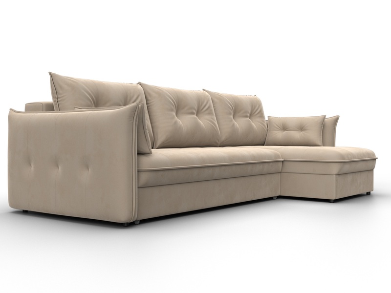 Диван угловой Лига-100 НПБ угол универсальный, Велюр, SEVEN 729 бежевый