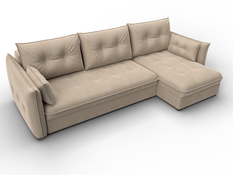 Диван угловой Лига-100 НПБ угол универсальный, Велюр, SEVEN 729 бежевый