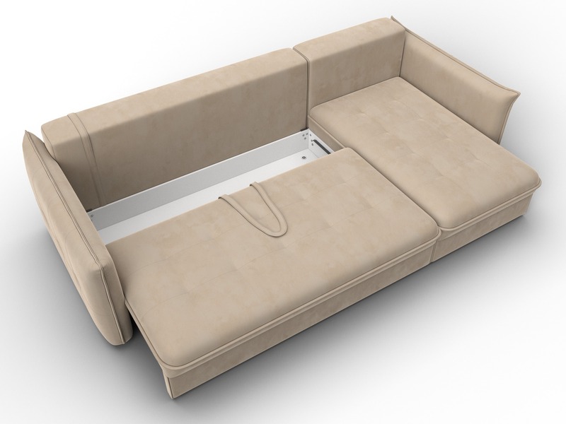 Диван угловой Лига-100 НПБ угол универсальный, Велюр, SEVEN 729 бежевый