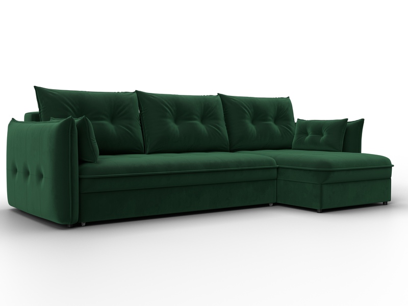 Диван угловой Лига-100 НПБ угол универсальный, Велюр, SEVEN 626 зеленый