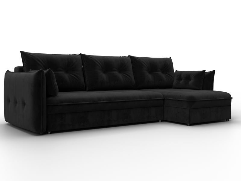 Диван угловой Лига-100 НПБ угол универсальный, Велюр, SEVEN 35 черный