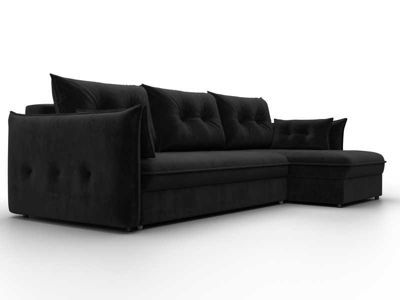 Диван угловой Лига-100 НПБ угол универсальный, Велюр, SEVEN 35 черный