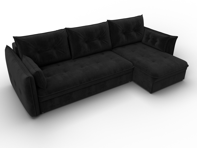 Диван угловой Лига-100 НПБ угол универсальный, Велюр, SEVEN 35 черный