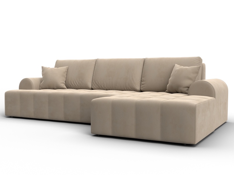 Диван угловой Лига-080 угол правый, Велюр, SEVEN 729 бежевый