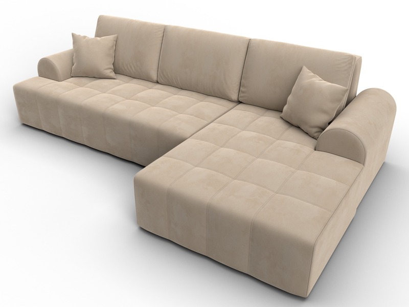 Диван угловой Лига-080 угол правый, Велюр, SEVEN 729 бежевый