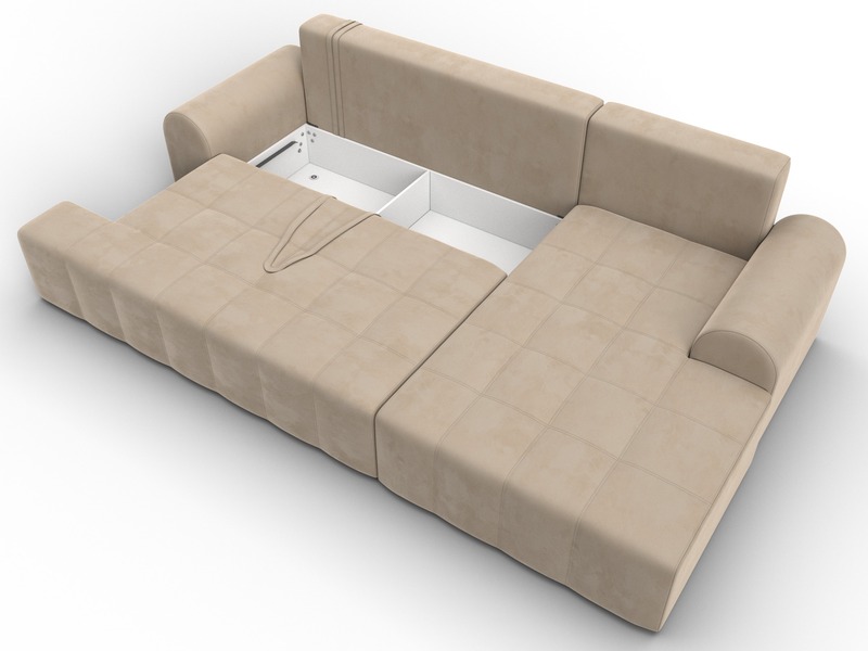 Диван угловой Лига-080 угол правый, Велюр, SEVEN 729 бежевый