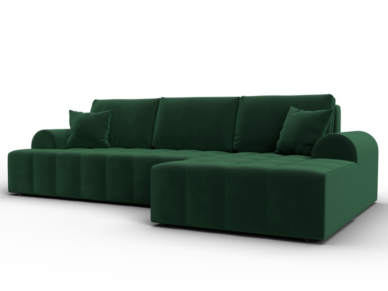 Диван угловой Лига-080 угол правый, Велюр, SEVEN 626 зеленый