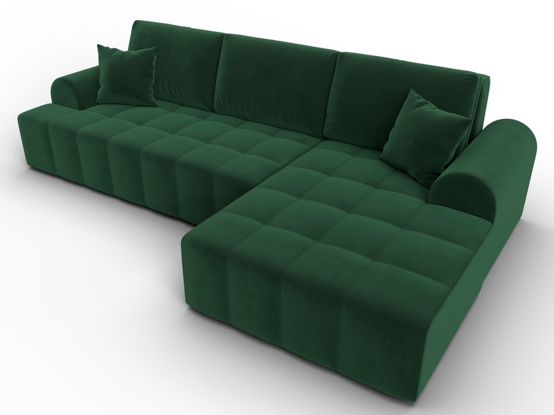 Диван угловой Лига-080 угол правый, Велюр, SEVEN 626 зеленый