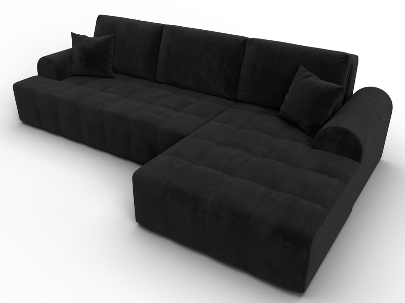 Диван угловой Лига-080 угол правый, Велюр, SEVEN 35 черный