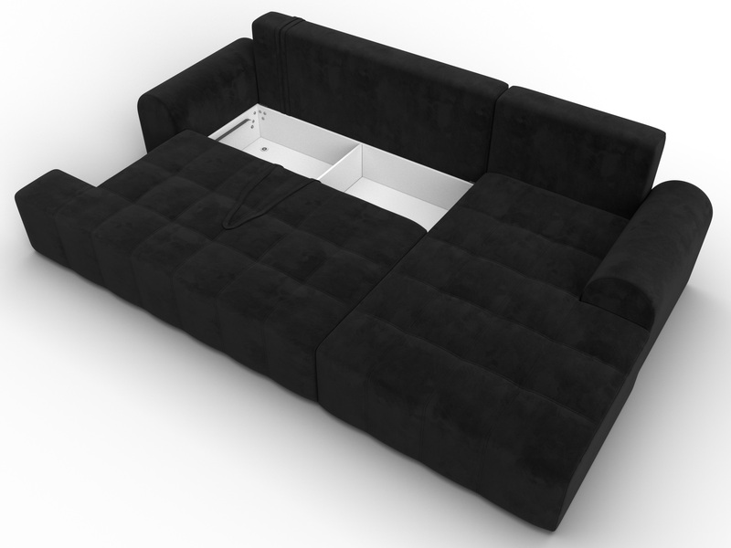 Диван угловой Лига-080 угол правый, Велюр, SEVEN 35 черный