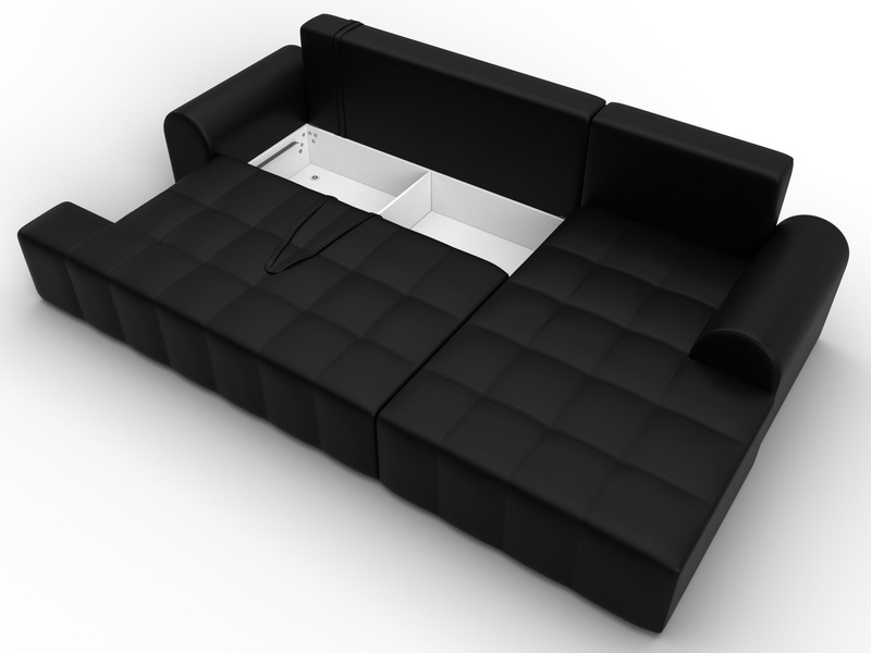 Диван угловой Лига-080 угол правый, Экокожа, GRIFON 18 черный