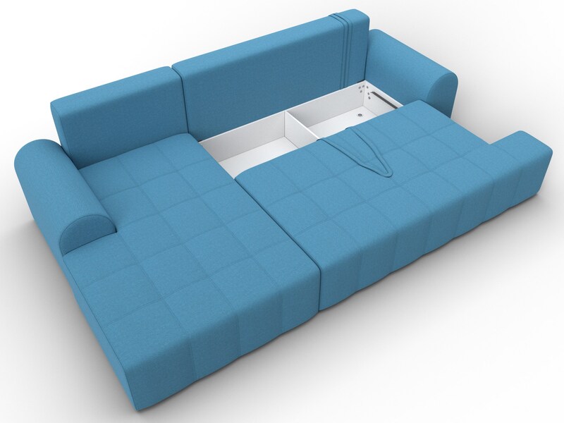 Диван угловой Лига-080 угол левый, Рогожка, Амур 10 голубой
