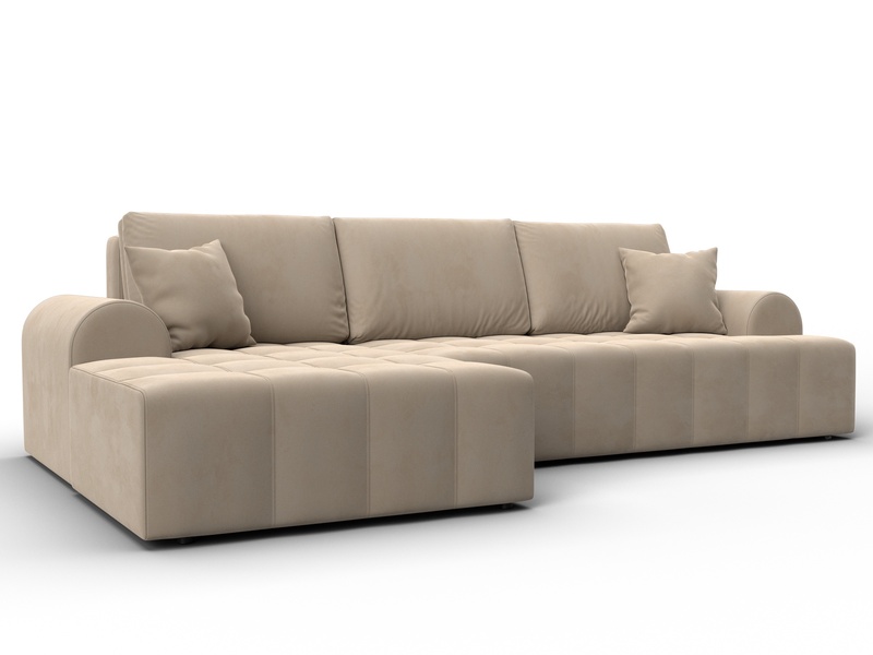 Диван угловой Лига-080 угол левый, Велюр, SEVEN 729 бежевый