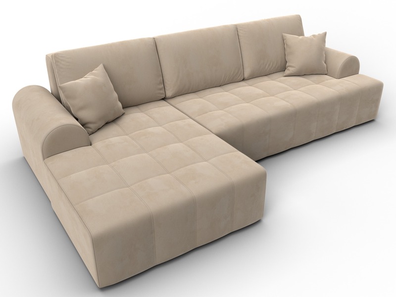 Диван угловой Лига-080 угол левый, Велюр, SEVEN 729 бежевый