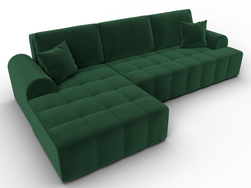 Диван угловой Лига-080 угол левый, Велюр, SEVEN 626 зеленый