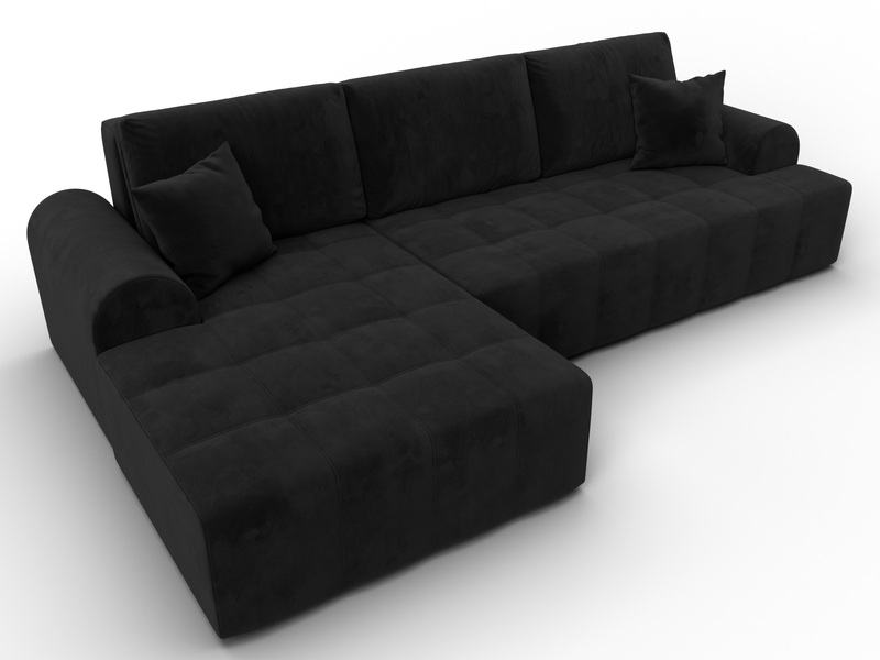 Диван угловой Лига-080 угол левый, Велюр, SEVEN 35 черный