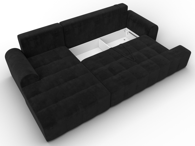 Диван угловой Лига-080 угол левый, Велюр, SEVEN 35 черный