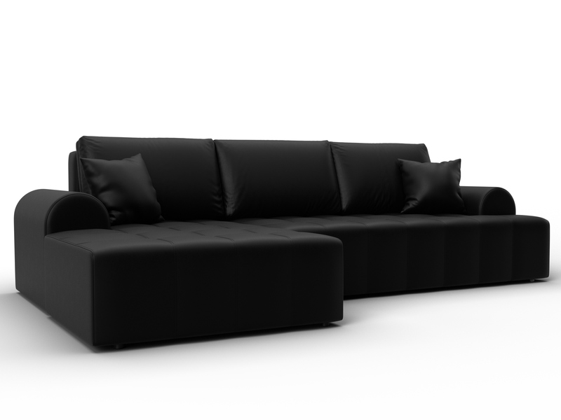 Диван угловой Лига-080 угол левый, Экокожа, GRIFON 18 черный