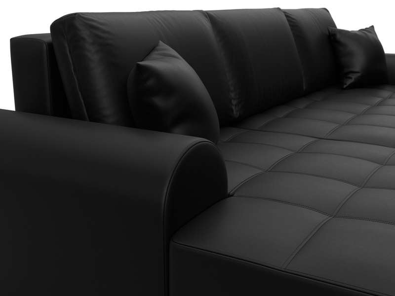 Диван угловой Лига-080 угол левый, Экокожа, GRIFON 18 черный