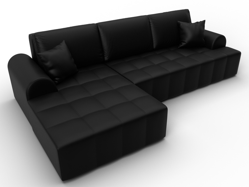 Диван угловой Лига-080 угол левый, Экокожа, GRIFON 18 черный