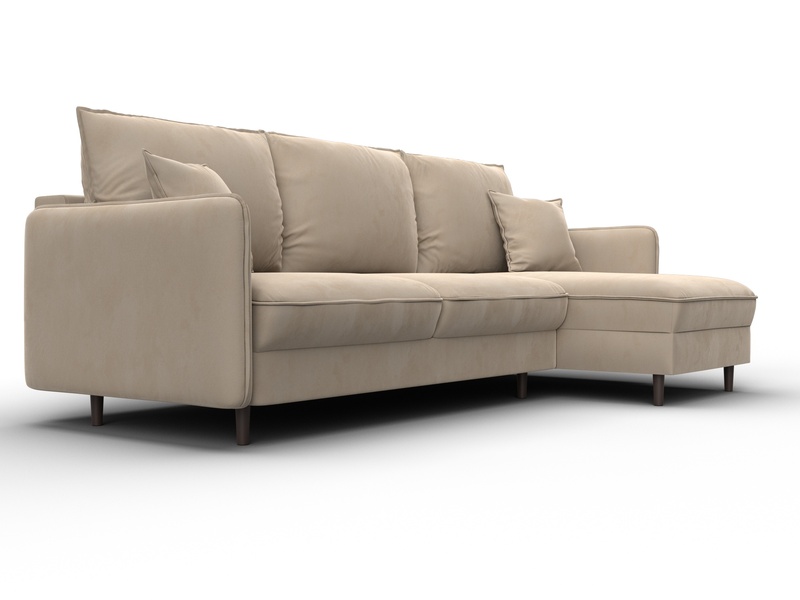 Диван угловой Лига-064 НПБ угол универсальный, Велюр, SEVEN 729 бежевый