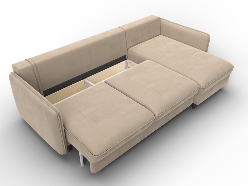 Диван угловой Лига-064 НПБ угол универсальный, Велюр, SEVEN 729 бежевый