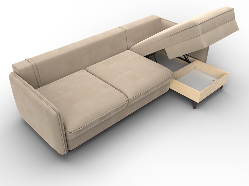 Диван угловой Лига-064 НПБ угол универсальный, Велюр, SEVEN 729 бежевый
