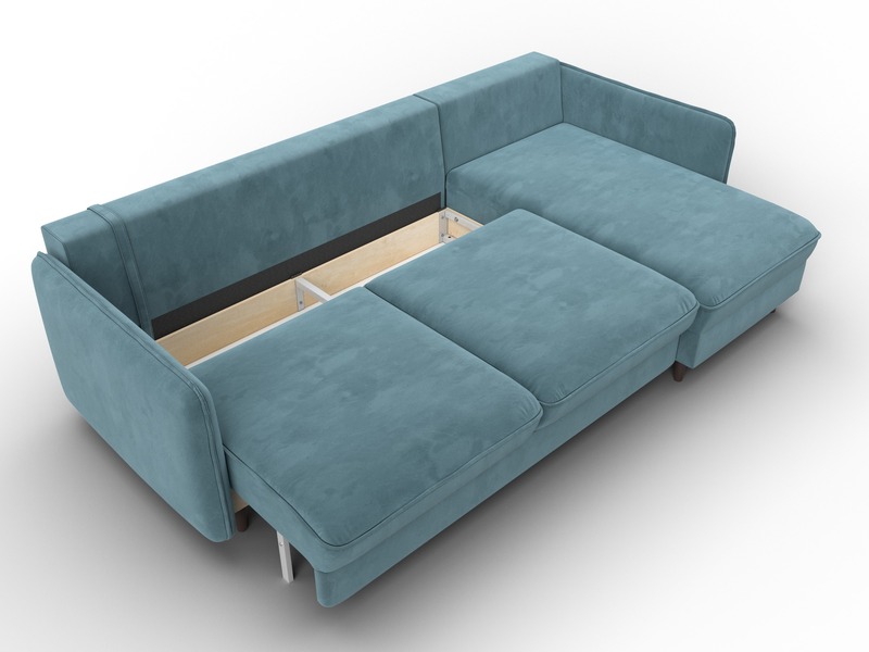 Диван угловой Лига-064 НПБ угол универсальный, Велюр, SEVEN 113 бирюзовый