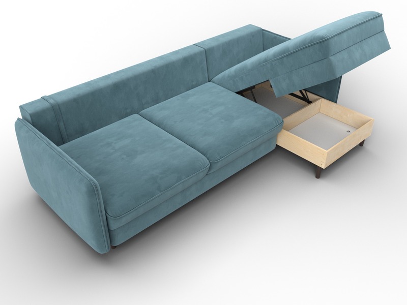 Диван угловой Лига-064 НПБ угол универсальный, Велюр, SEVEN 113 бирюзовый
