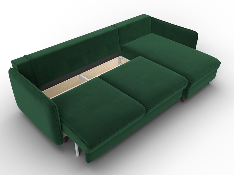Диван угловой Лига-064 НПБ угол универсальный, Велюр, SEVEN 626 зеленый