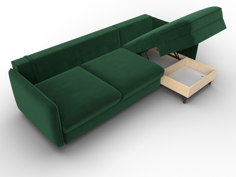 Диван угловой Лига-064 НПБ угол универсальный, Велюр, SEVEN 626 зеленый