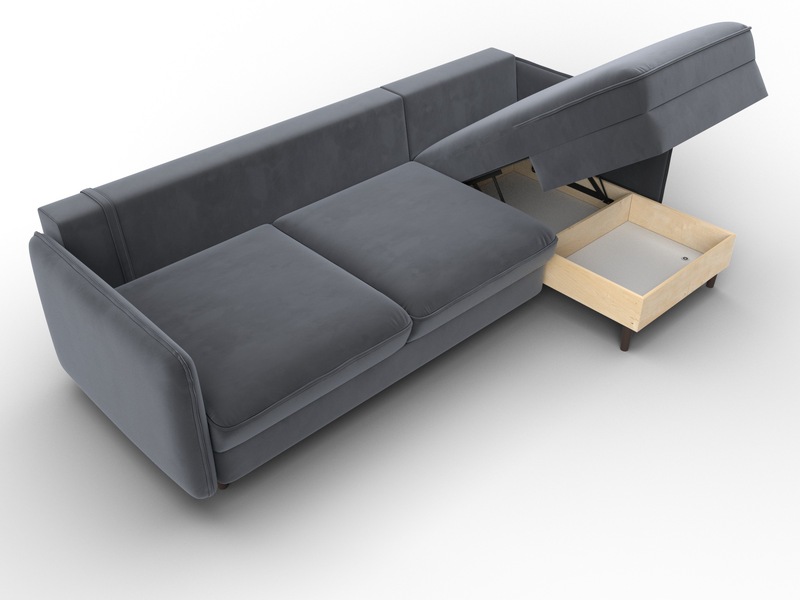 Диван угловой Лига-064 НПБ угол универсальный, Велюр, SEVEN 17 серый