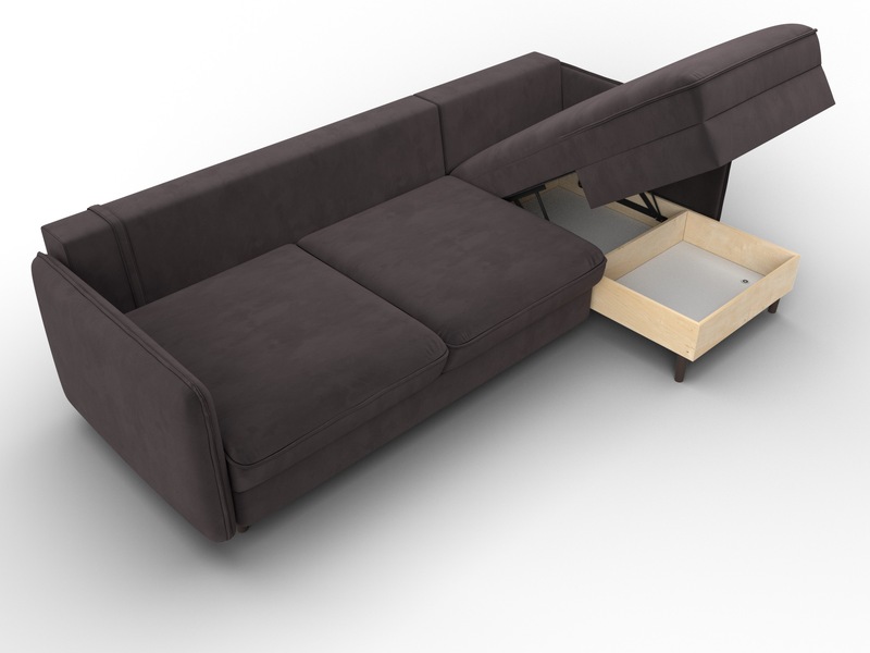 Диван угловой Лига-064 НПБ угол универсальный, Велюр, SEVEN 727 коричневый