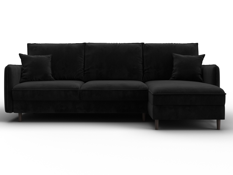Диван угловой Лига-064 НПБ угол универсальный, Велюр, SEVEN 35 черный