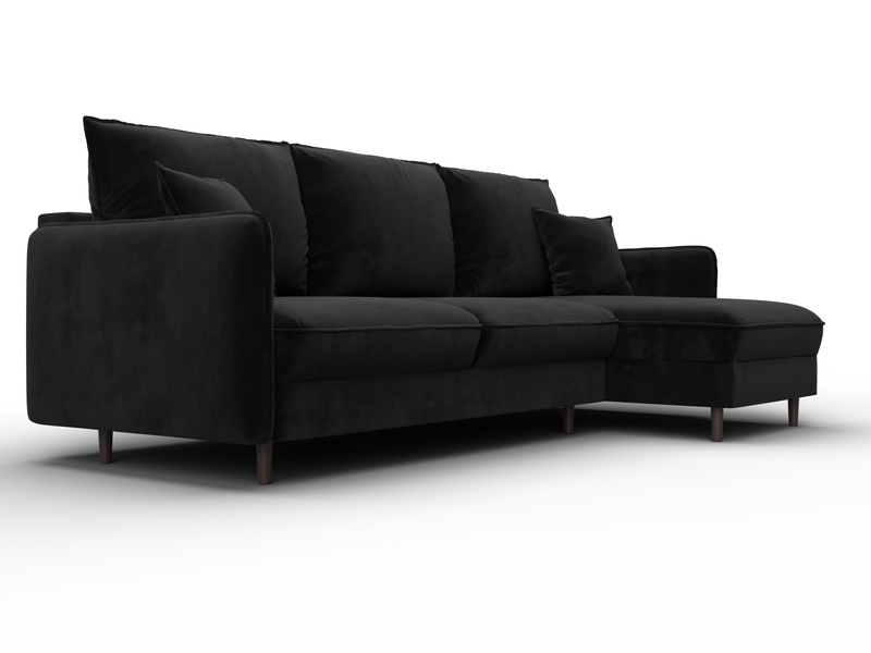 Диван угловой Лига-064 НПБ угол универсальный, Велюр, SEVEN 35 черный