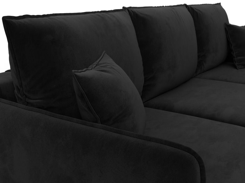 Диван угловой Лига-064 НПБ угол универсальный, Велюр, SEVEN 35 черный