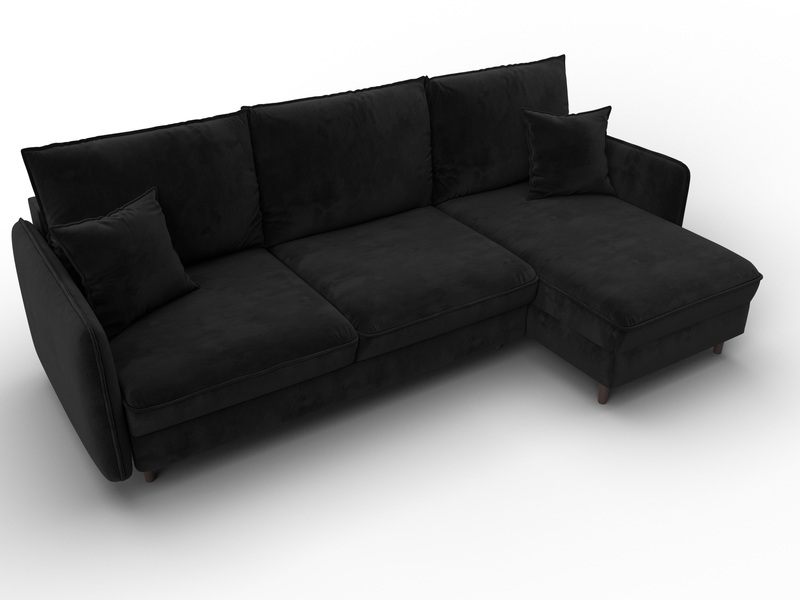 Диван угловой Лига-064 НПБ угол универсальный, Велюр, SEVEN 35 черный